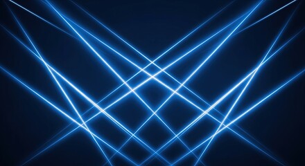 Abstract blue light beams intersecting in darkness