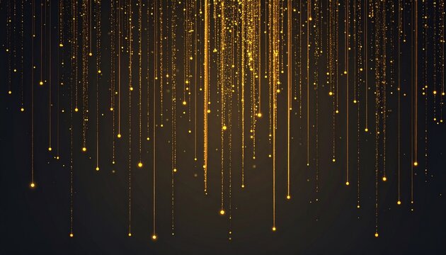 Elegant golden light particles falling vertically like rain