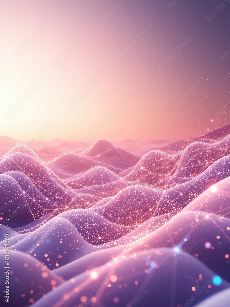 Aufkleber ethereal flowing landscape featuring a vibrant network of glowing interconnected points and shimmeri