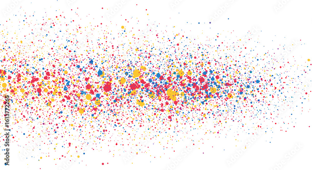 Poster colorful splatter dots in abstract pattern on white background
