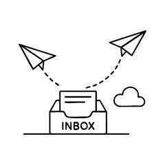 Email inbox and paper planes line illustration