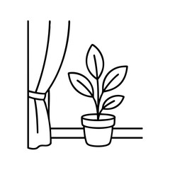Minimal line drawing of plant near window