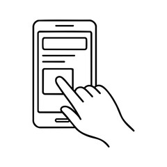 Hand tapping screen on mobile app interface