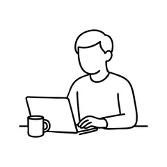 Line art of man working on laptop
