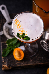 Fresh apricot cocktail martini with mint