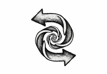 Swirling arrows forming a vortex with detailed line work art
