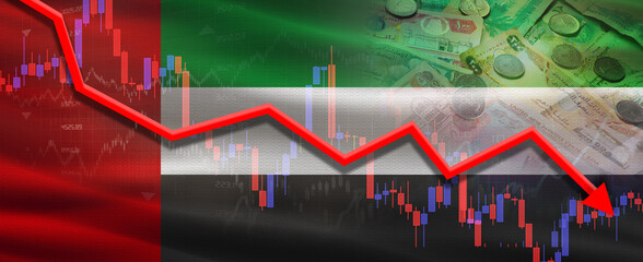 United Arab Emirates financial crisis on economic graph. Financial fall of United Arab Emirates on economy market