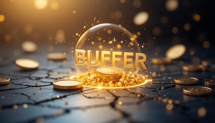 BUFFER text in a protective sphere digital concept