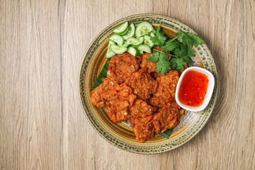 fried fish paste balls,Thai fish cake on wooden background
