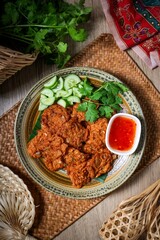 fried fish paste balls,Thai fish cake on wooden background