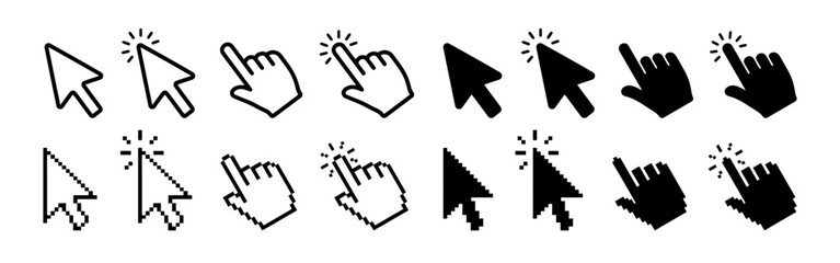 Hand cursor icons set. Pointer clicking symbol. Vector illustration.