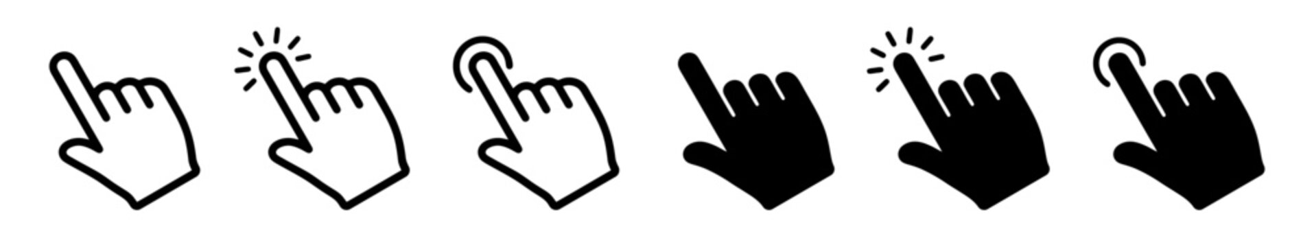 Hand cursor icons set. Pointer clicking symbol. Vector illustration.