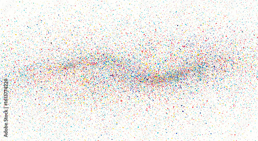 Poster abstract colorful dots creating a textured pattern on white background