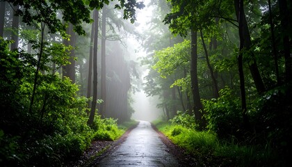 Rainy Forest misty trail