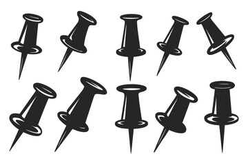 Push pin icon silhouette vector 