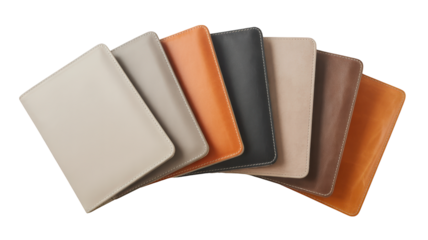 Assorted leather folio covers isolated on a transparent background colors
