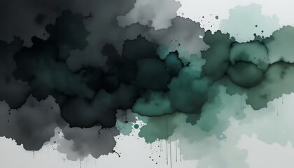 Obraz premium An abstract watercolor painting in shades of green and gray creates a moody and atmospheric background
