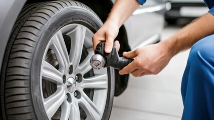 Skilled technician demonstrates tire service with tools to ensure vehicle safety and performance