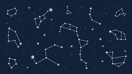 White constellations on dark blue starry night sky