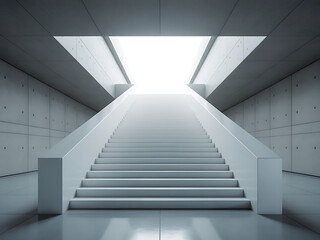 Fototapeta premium Modern concrete staircase ascending towards bright natural light