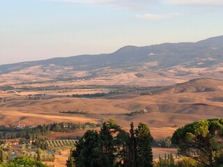 Tuscan landscape in the evening close to the city of Pienza