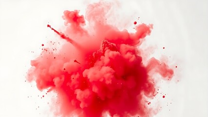 Dramatic red powder explosion against white, captured with dynamic motion blur.