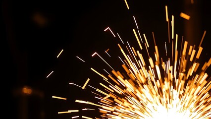 A close-up of glowing sparks against a dark background, capturing the intensity of industrial metalworking.