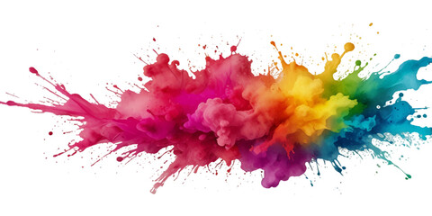 Vector abstract colorful rainbow holi paint and colorful cloud smoke powder explosion isolated on transparent wide panorama background.	