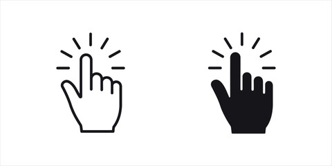 Fototapeta premium Two simple line art and solid black icons of a hand pointing and clicking finger