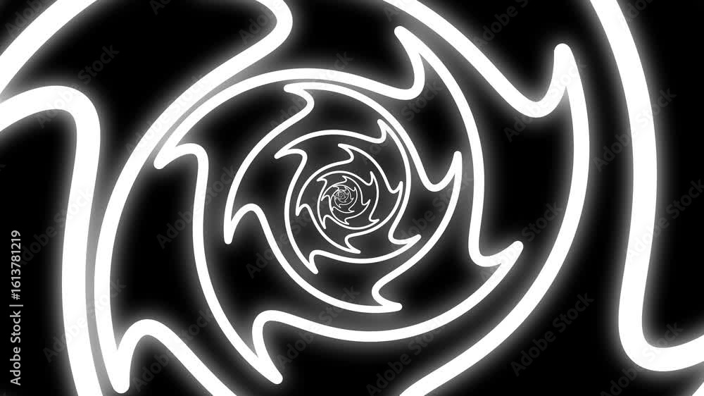 Poster hypnotic white spiral tunnel: abstract motion graphics background loop
