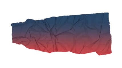 Crumpled paper gradient blue red isolated on a transparent background texture