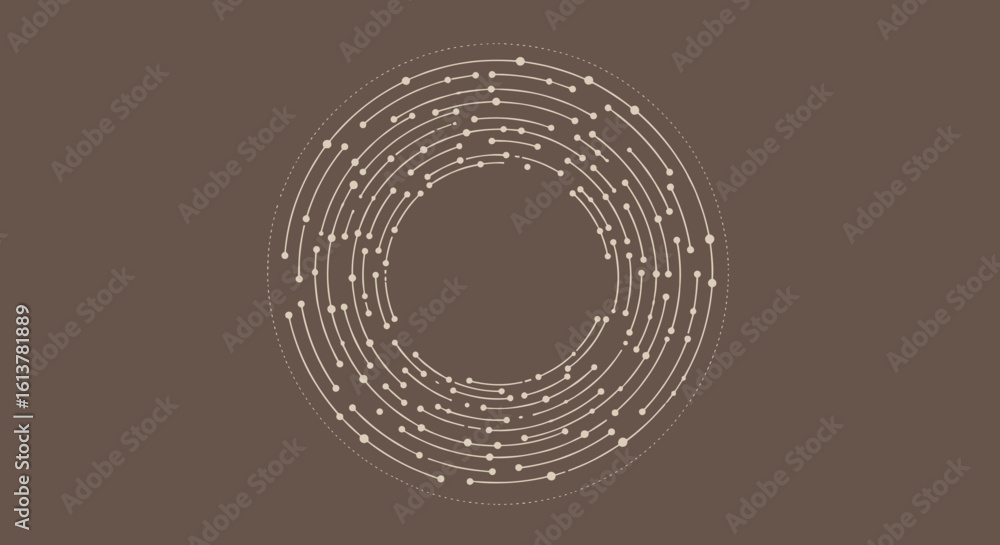 Poster abstract circular design with dots in neutral colors on brown background