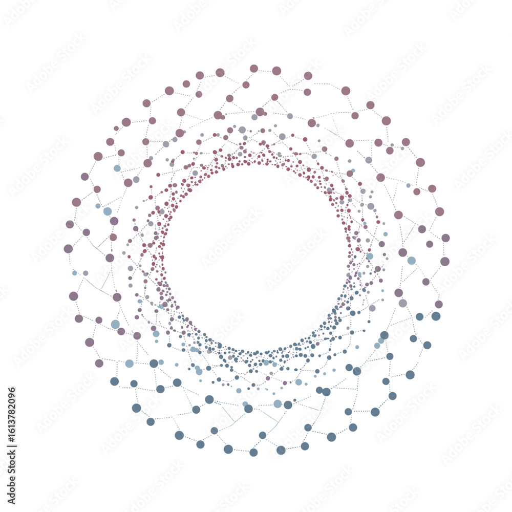 Poster abstract circular network design with blue and red dots