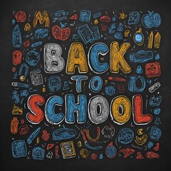 Obraz premium Back to School Chalkboard Art with Colorful School Supply Illustrations