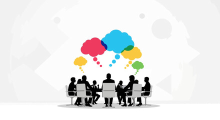 Collaborative business team brainstorming ideas in a minimalist vector meeting scene.