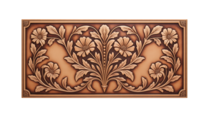 Embossed floral leaf decorative panel isolated on a transparent background image