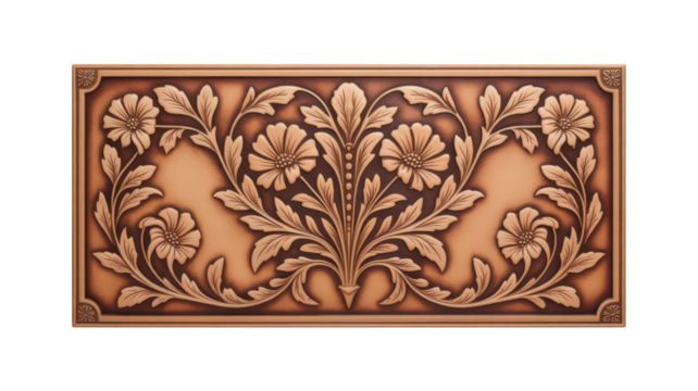 Embossed floral leaf decorative panel isolated on a transparent background image