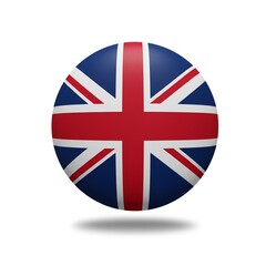 Glossy 3D Circular Button Featuring the Union Jack Flag of the United Kingdom on a Clean White Background