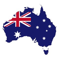Map of Australia with National Flag Design Including Union Jack, Commonwealth Star, and Southern Cross on White Background