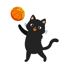 Vector art of a cute black cat is playing with a ball isolated on white background