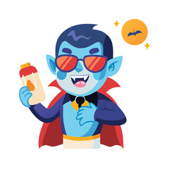 Vector art of a happy cartoon vampire is enjoying the sun isolated on white background