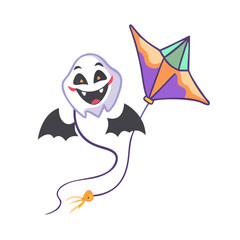 Vector art of scary ghost flying a kite isolated on white background