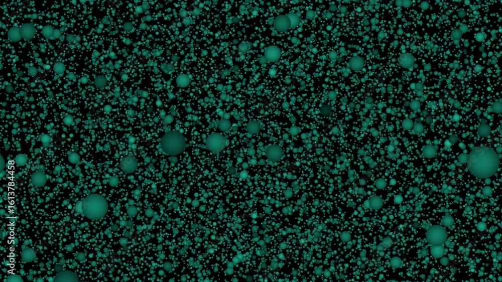 Poster teal spheres swarm: dynamic abstract motion background loop