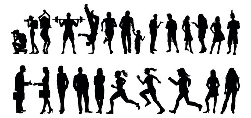 Silhouette Collection of Diverse People in Action – Business, Fitness, Family & Lifestyle Poses