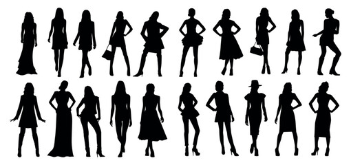 set of woman silhouette design isolated vector