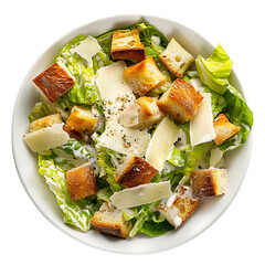 Fresh Caesar Salad with Croutons and Parmesan Cheese in a White Bowl