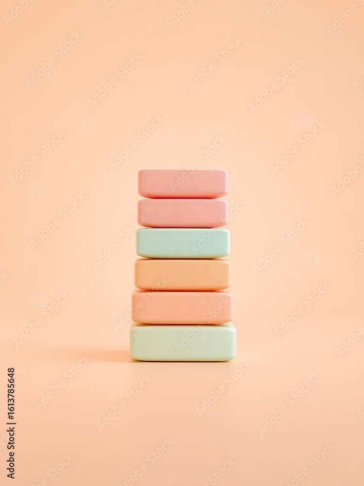 Poster a serene composition of vertically stacked pastel-colored rectangular blocks with rounded edges, cre
