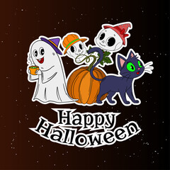 Naklejka premium Happy Halloween characters big one scene sticker with funny and cute elements. Trick or treat sticker cartoon 