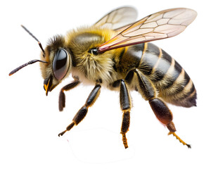 Close up macro shot of a honey bee insect isolated on black background isolated on white background isolated on transparent background