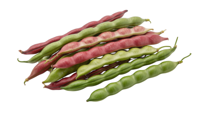Fresh green and red beans isolated on a transparent background pods
